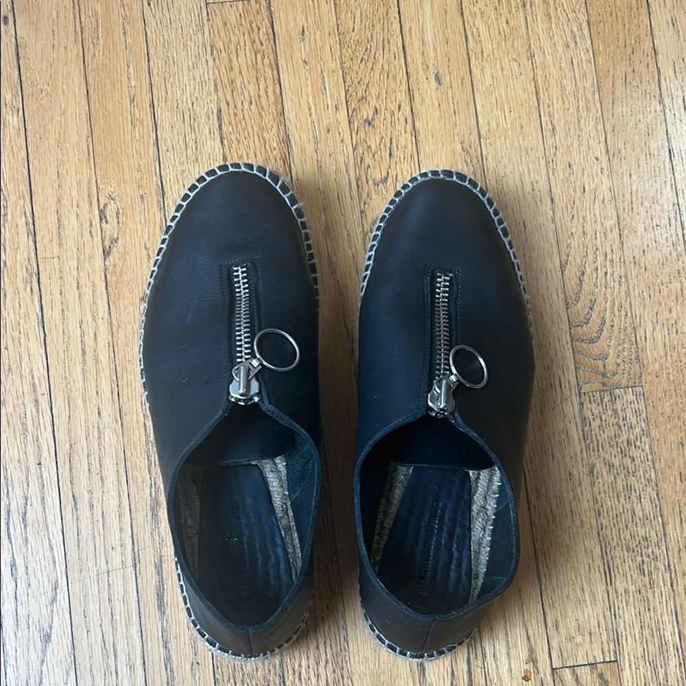 Alexander Wang Black Leather Espadrille flat with jute platform heel size 39